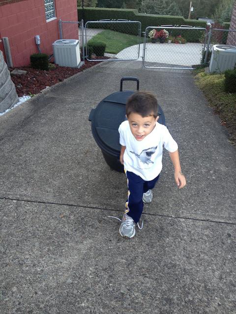 Taking out the trash.