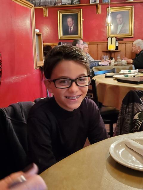 Lornezo sporting mom's glasses at Figaretti's