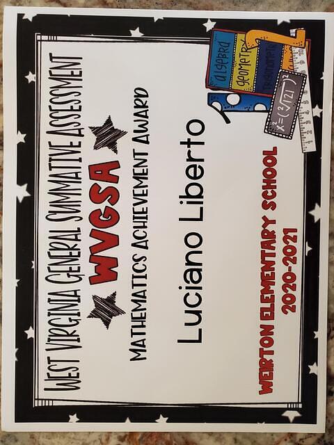 Luciano's State Test Math Award
