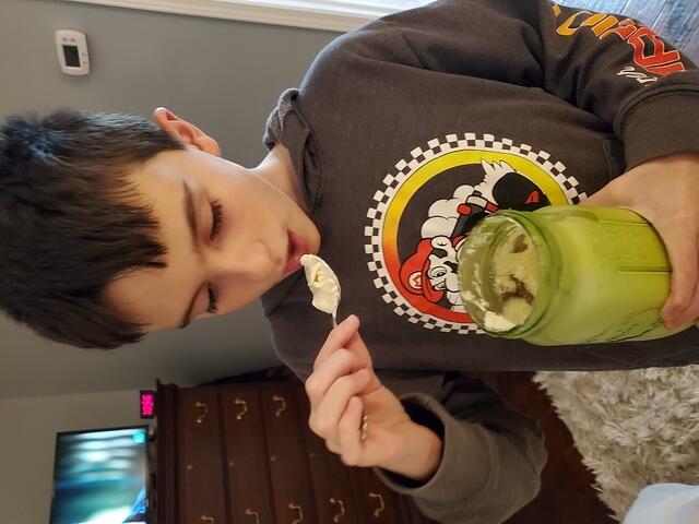 Luciano Enjoying Homemade Mason Jar Vanilla Ice Cream