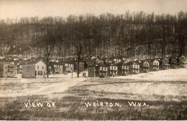 Front of postcard showing the company town of Weirton from April 13th 1910