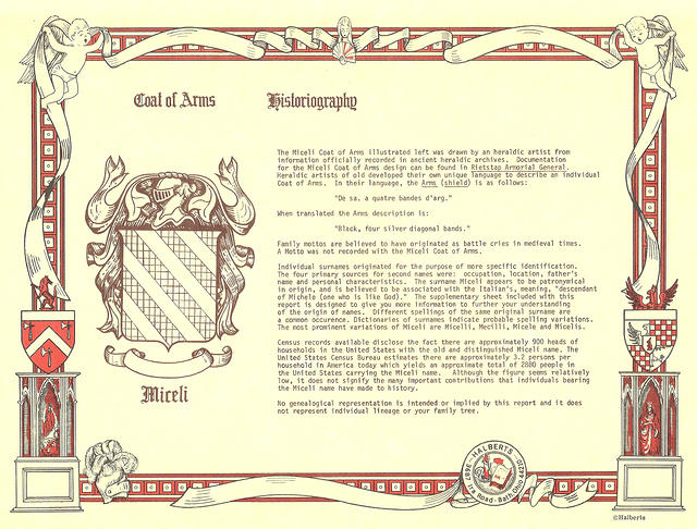 Miceli Coat Of Arms Page 1 of 2.