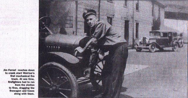 Uncle Jim Ferrari starting Weirton's First Fire Engine (Weirton Daily Times Picture)